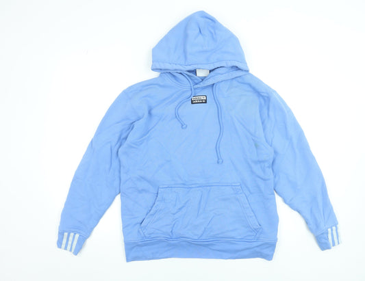 adidas Men Blue Pullover Hoodie S Logo Graphic Cotton Sweatshirt