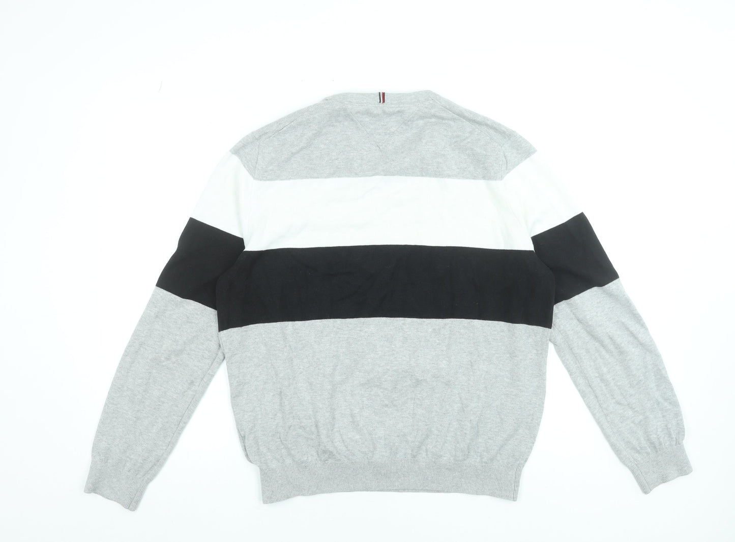 Tommy Hilfiger Men’s Grey Striped Cotton Crew Neck Jumper L