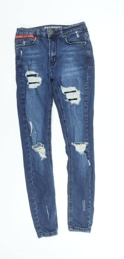 11 Degrees Mens Blue Skinny Distressed Jeans W28 Slim Fit Denim