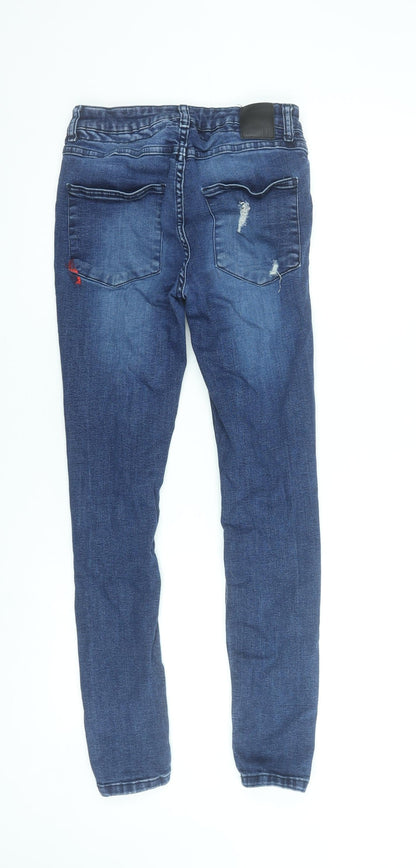 11 Degrees Mens Blue Skinny Distressed Jeans W28 Slim Fit Denim