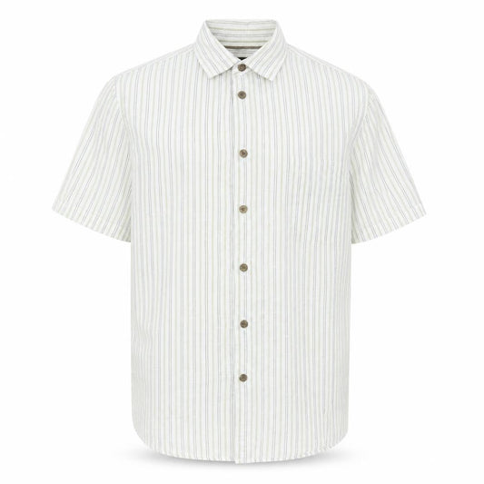 Front view of St Bernard for Dunnes Men’s Beige Striped Cotton Short Sleeve Shirt L