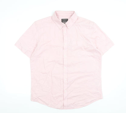 Primark Men’s Pink Cotton Regular Fit Short Sleeve Button-Up Shirt L