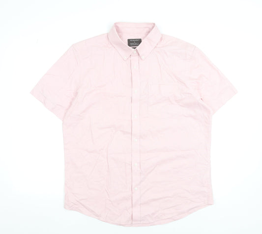 Primark Men’s Pink Cotton Regular Fit Short Sleeve Button-Up Shirt L