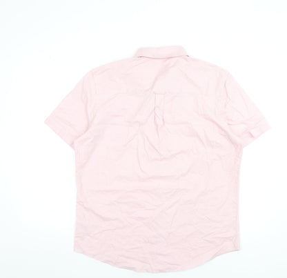 Primark Men’s Pink Cotton Regular Fit Short Sleeve Button-Up Shirt L