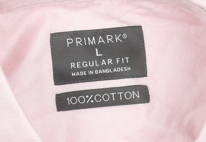 Primark Men’s Pink Cotton Regular Fit Short Sleeve Button-Up Shirt L