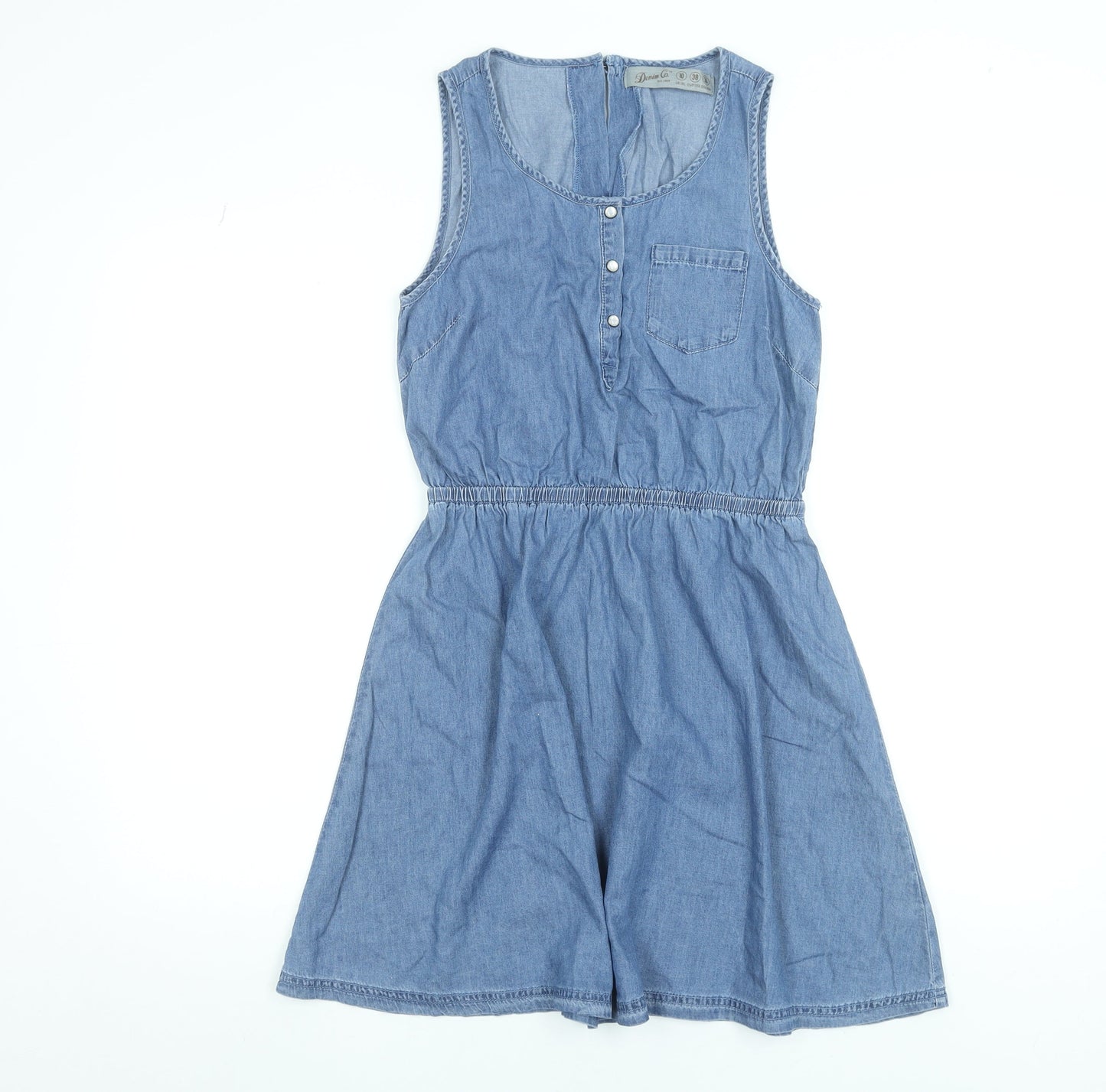 Denim Co. Women Blue Size 10 Sleeveless Chambray Shirt Dress