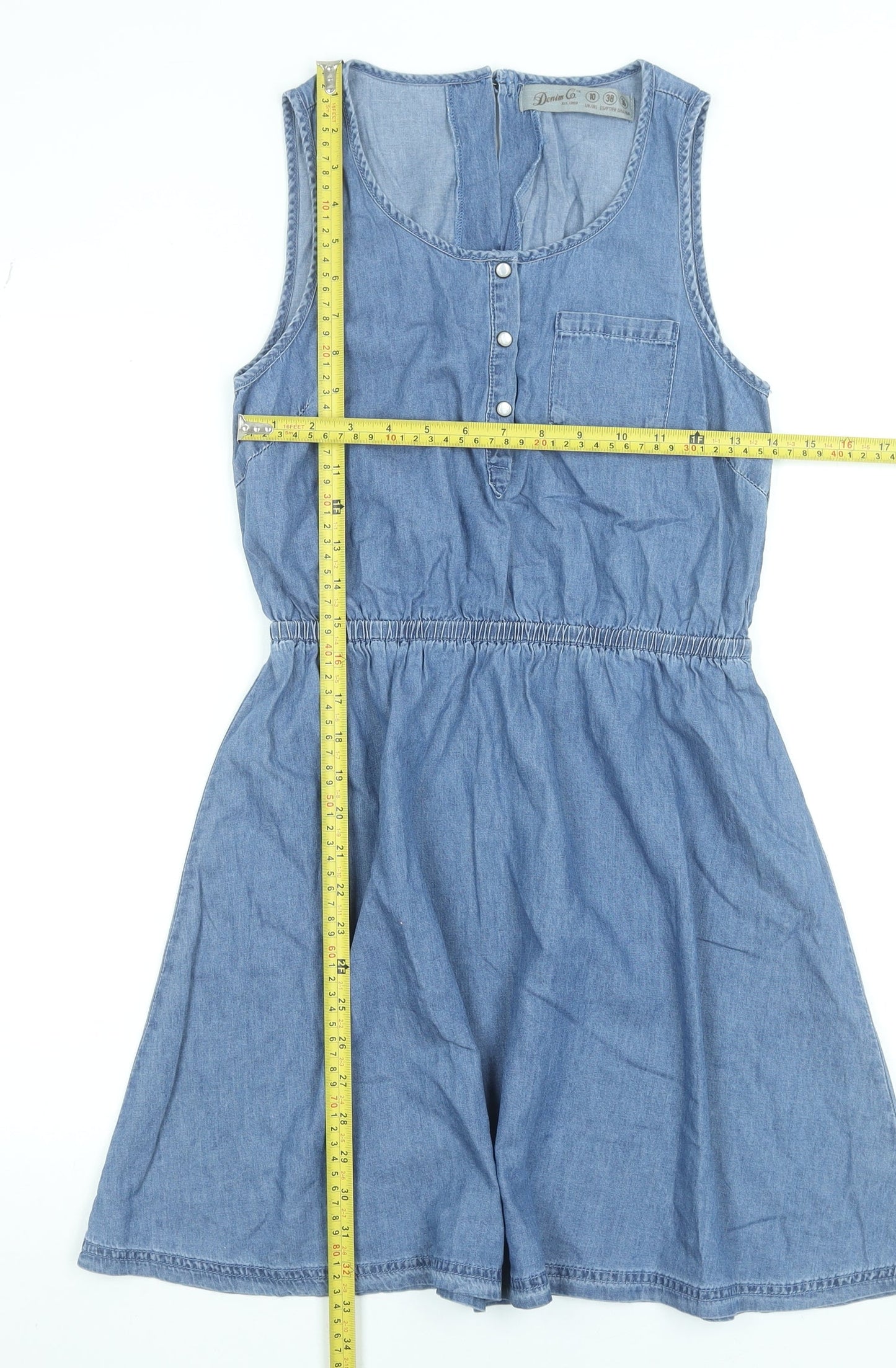 Denim Co. Women Blue Size 10 Sleeveless Chambray Shirt Dress