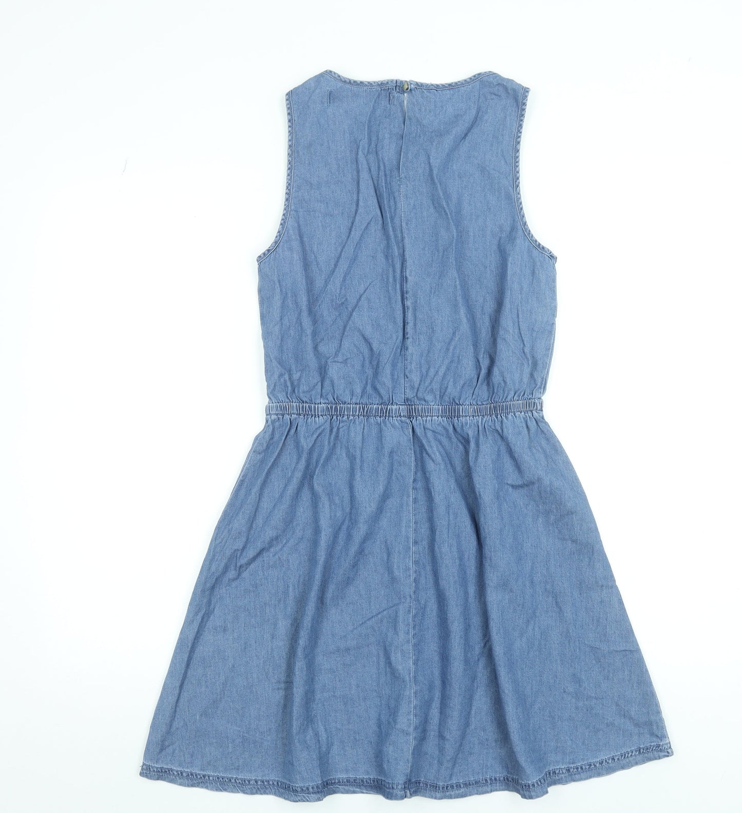 Denim Co. Women Blue Size 10 Sleeveless Chambray Shirt Dress