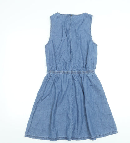 Denim Co. Women Blue Size 10 Sleeveless Chambray Shirt Dress