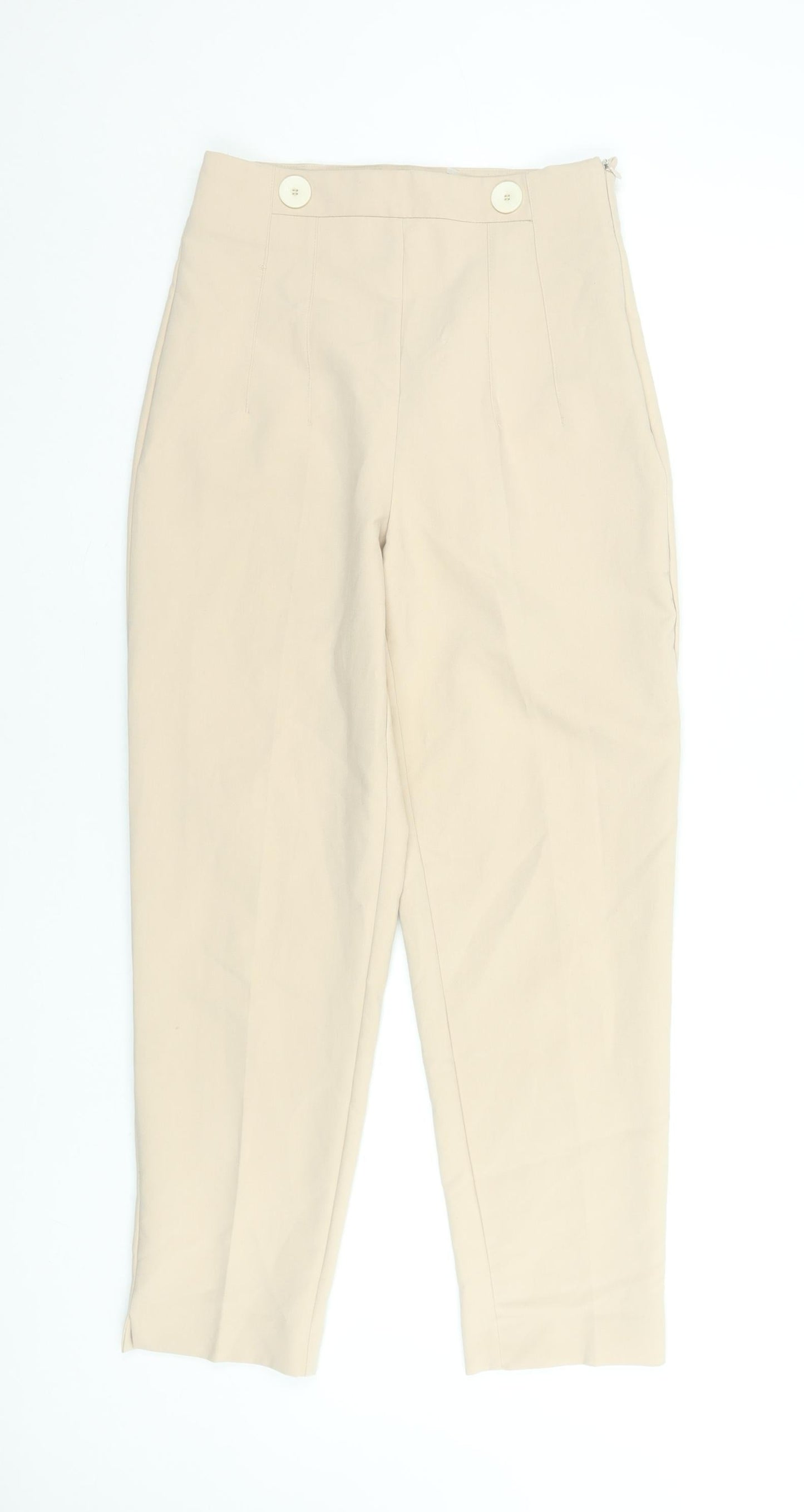 Womens UK Size S Zara Slim Fit Chino Beige Trousers