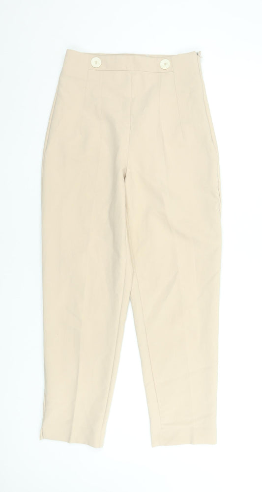 Womens UK Size S Zara Slim Fit Chino Beige Trousers