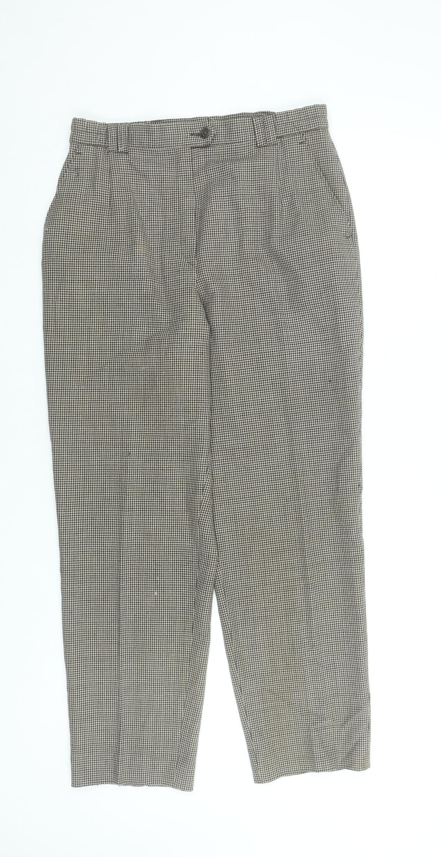 Gardeur Women's Brown Houndstooth Wool Slim Trousers Size 12