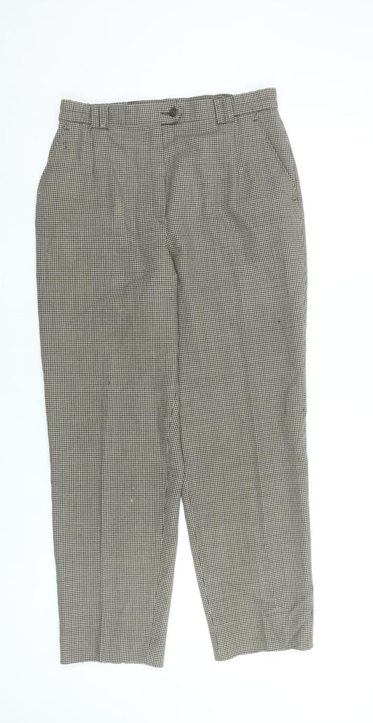 Gardeur Women's Brown Houndstooth Wool Slim Trousers Size 12
