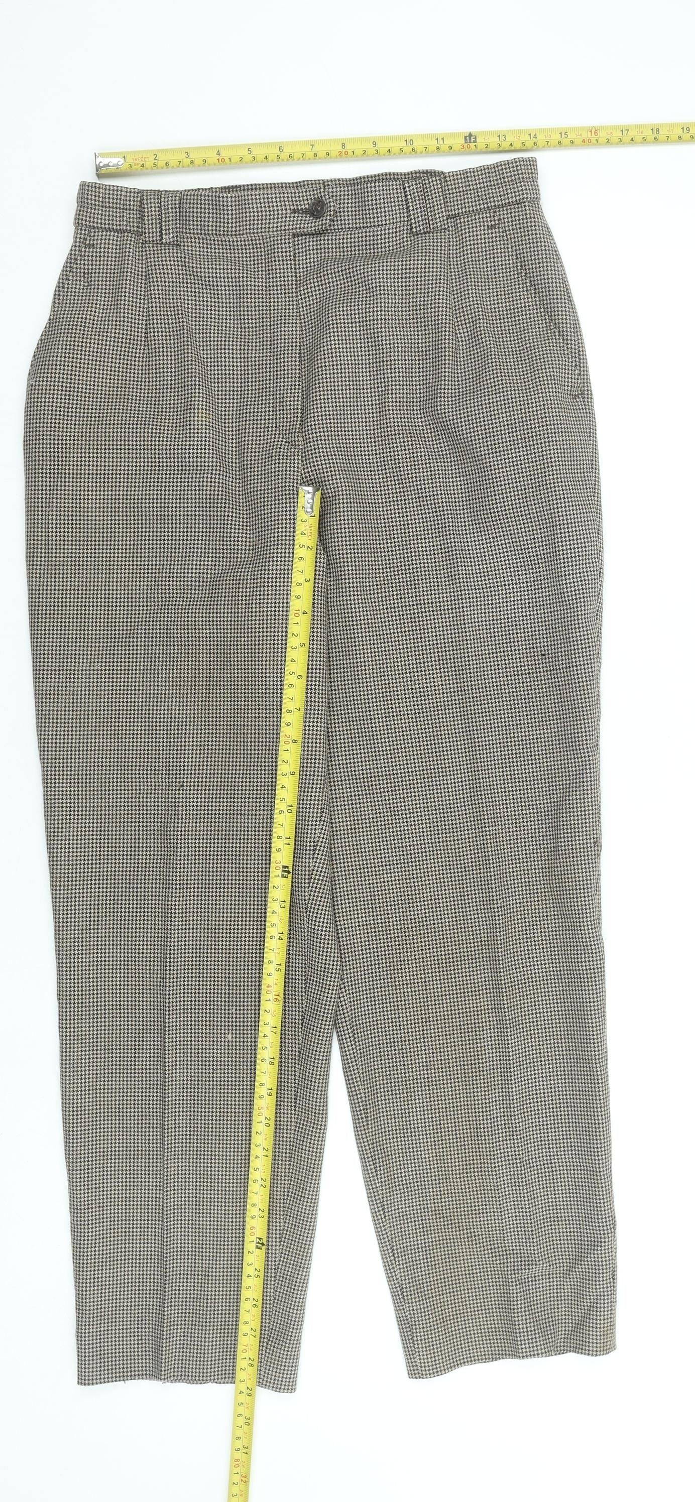 Gardeur Women's Brown Houndstooth Wool Slim Trousers Size 12