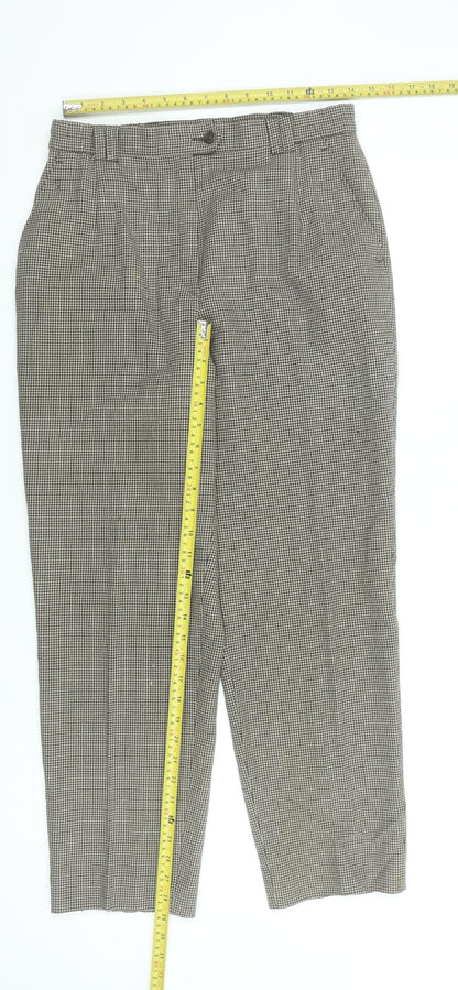 Gardeur Women's Brown Houndstooth Wool Slim Trousers Size 12