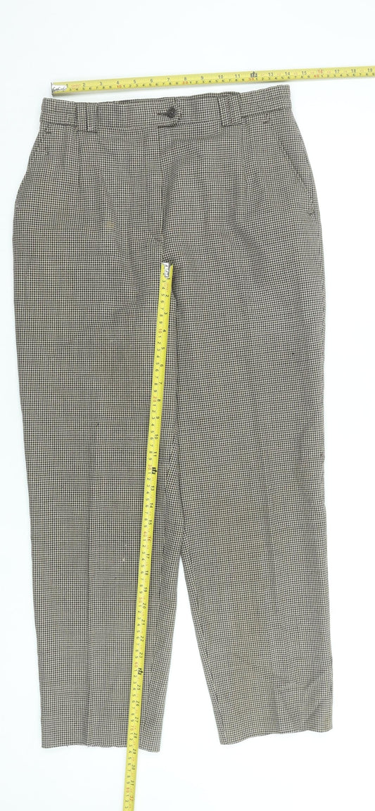 Gardeur Women's Brown Houndstooth Wool Slim Trousers Size 12