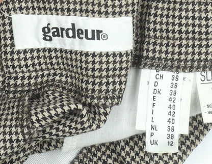 Gardeur Women's Brown Houndstooth Wool Slim Trousers Size 12