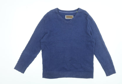 Trial Men Blue Cotton V-Neck Waffle Knit Pullover Jumper XL
