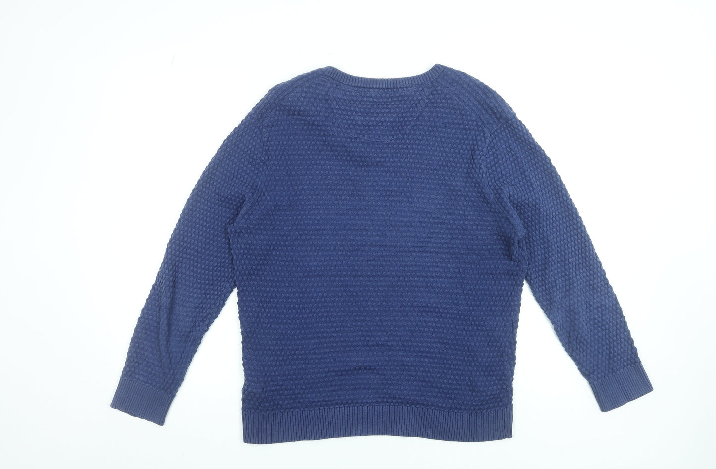 Trial Men Blue Cotton V-Neck Waffle Knit Pullover Jumper XL