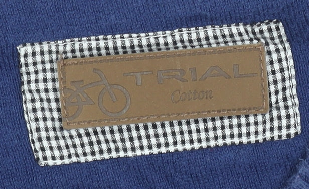 Trial Men Blue Cotton V-Neck Waffle Knit Pullover Jumper XL