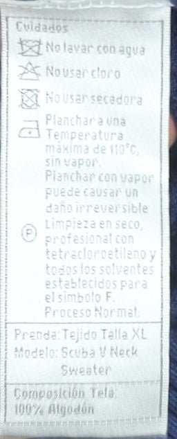 Trial Men Blue Cotton V-Neck Waffle Knit Pullover Jumper XL