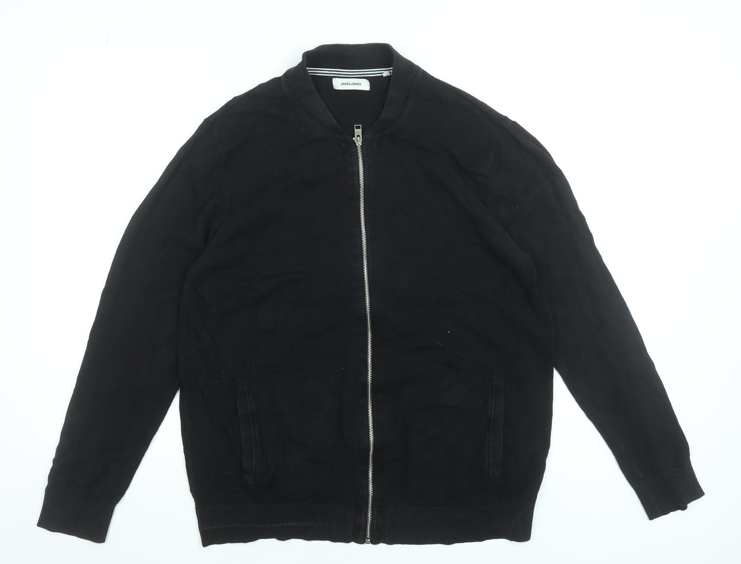 Jack & Jones Men’s Black XL Full Zip Cotton Knit Jumper