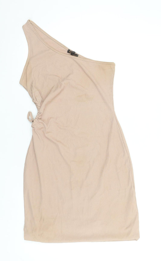 Pink Vanilla Women’s Beige One Shoulder Bodycon Dress Size 12