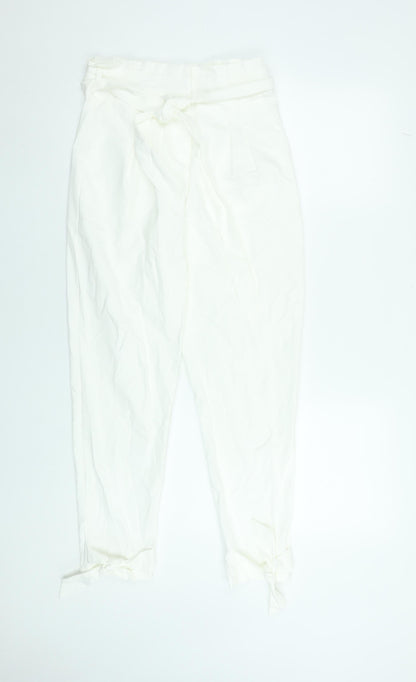 Womens UK Size S SBetro Regular Fit Paperbag White Trousers