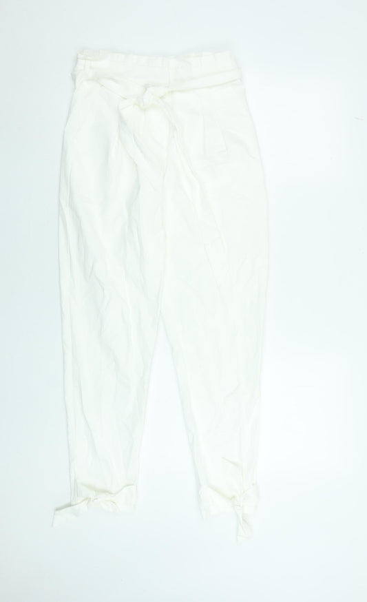Womens UK Size S SBetro Regular Fit Paperbag White Trousers