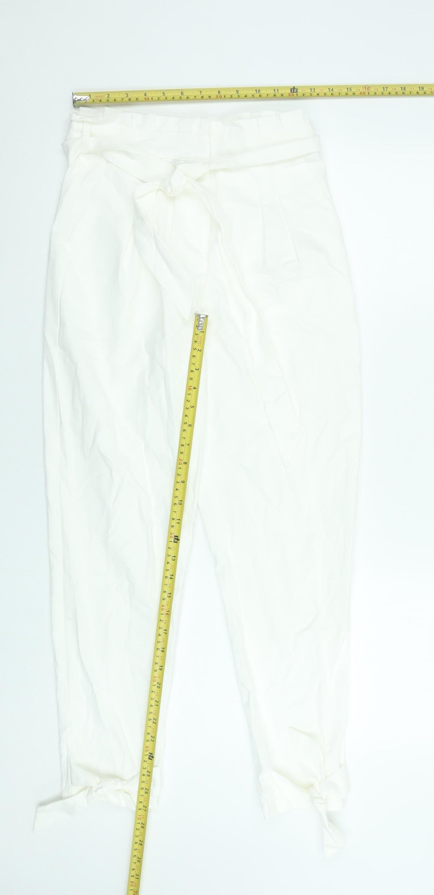 Womens UK Size S SBetro Regular Fit Paperbag White Trousers