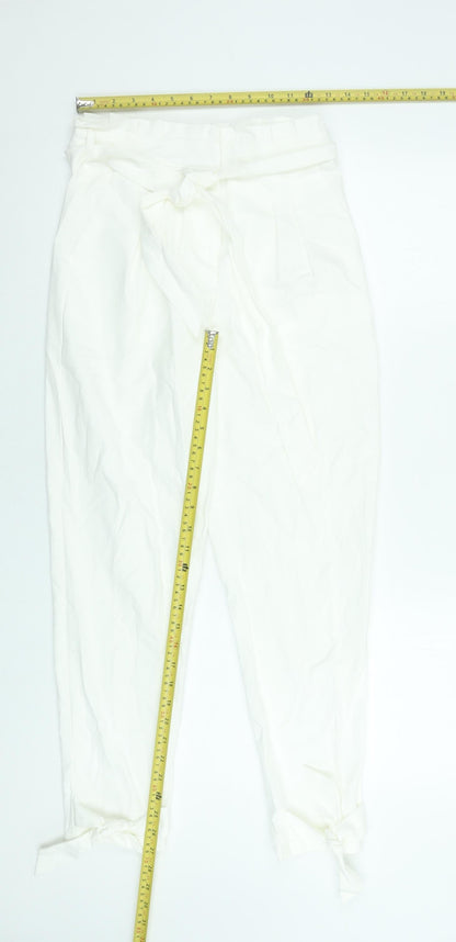 Womens UK Size S SBetro Regular Fit Paperbag White Trousers