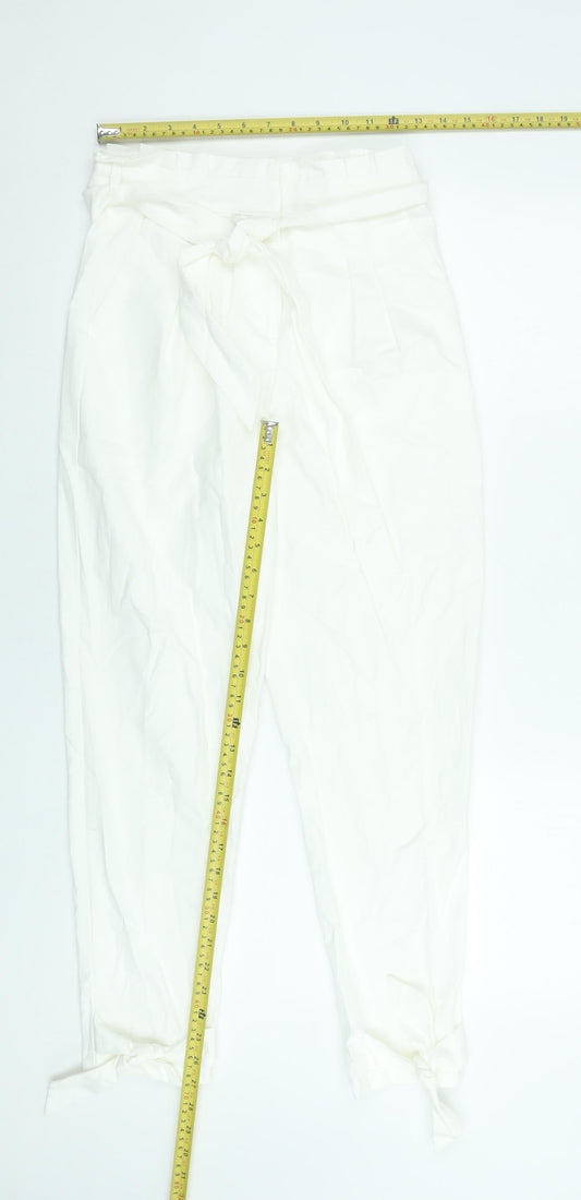 Womens UK Size S SBetro Regular Fit Paperbag White Trousers