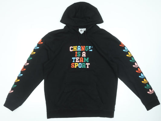 Adidas Men's Black Pullover Hoodie L Graphic Sports Cotton