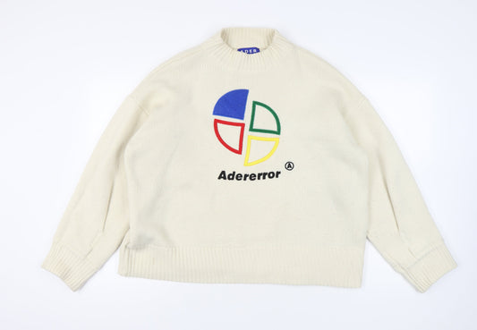 Ader Error Men's Ivory Wool Mock Neck Graphic Pullover Jumper