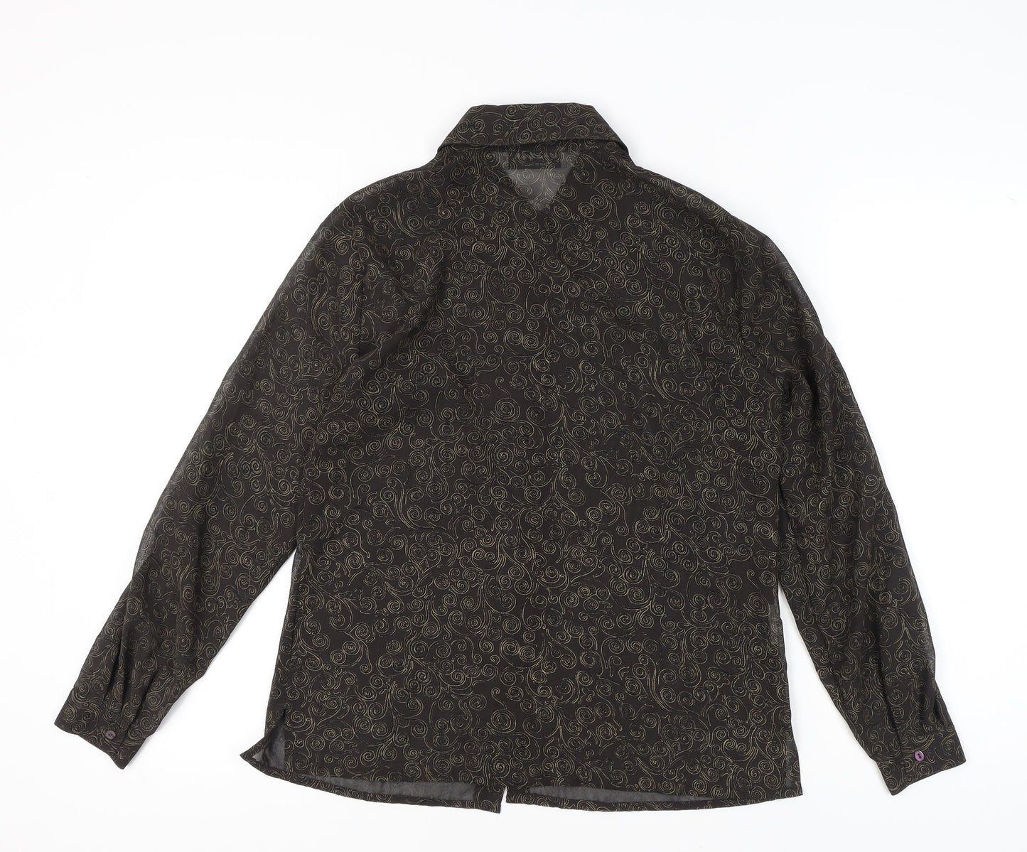 Jaeger Womens Black Paisley Silk Blend Long Sleeve Button-Up