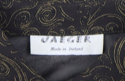 Jaeger Womens Black Paisley Silk Blend Long Sleeve Button-Up