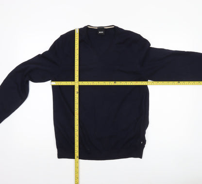 BOSS Men's Blue XL V-Neck Cotton Jumper Knit Pullover