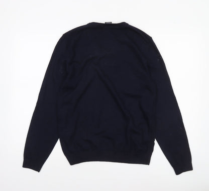BOSS Men's Blue XL V-Neck Cotton Jumper Knit Pullover