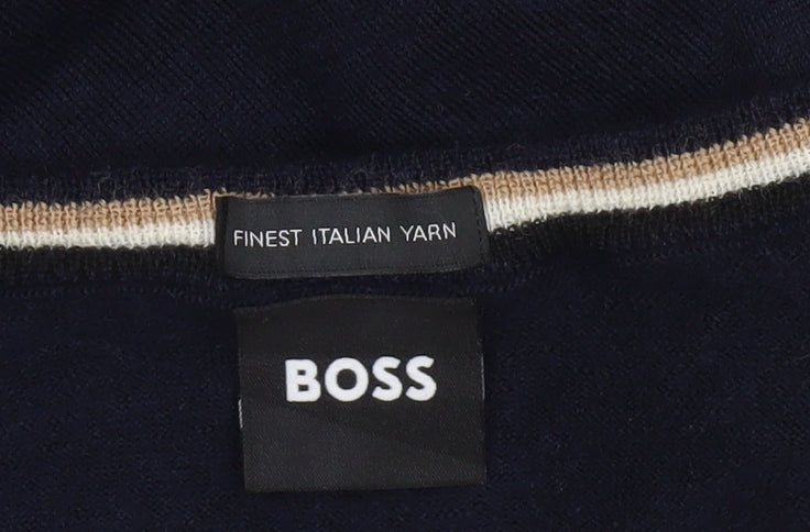 BOSS Men's Blue XL V-Neck Cotton Jumper Knit Pullover