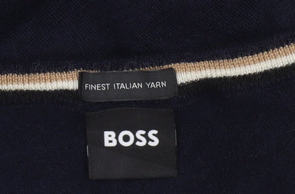 BOSS Men's Blue XL V-Neck Cotton Jumper Knit Pullover