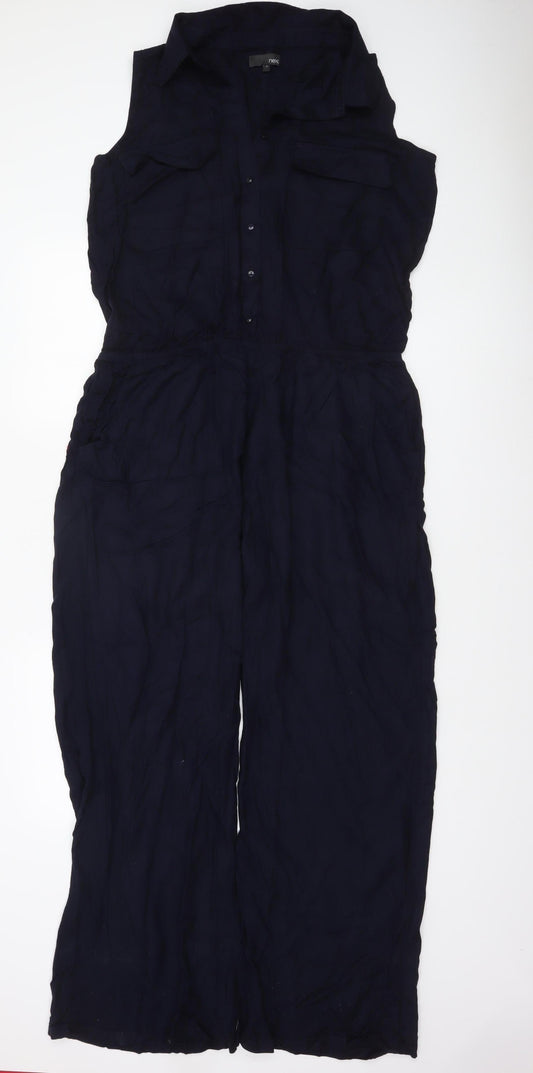 Next Women Navy Blue Sleeveless Jumpsuit Size 10 Collared Button Front