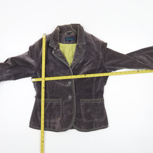 Boden Womens Grey Velvet Cotton Blazer Jacket Size S Tailored Workwear