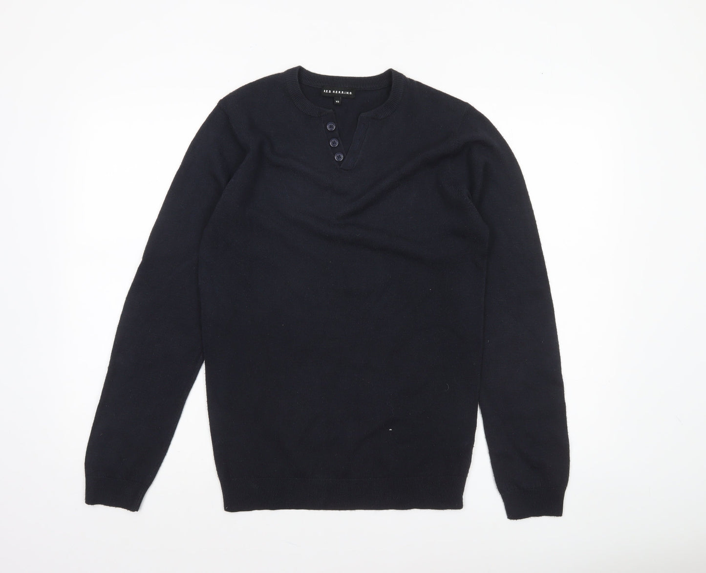 Red Herring Men's Black XS Henley Acrylic Knit Jumper