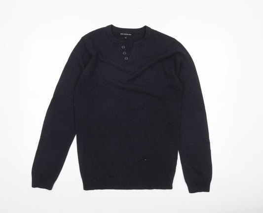 Red Herring Men's Black XS Henley Acrylic Knit Jumper