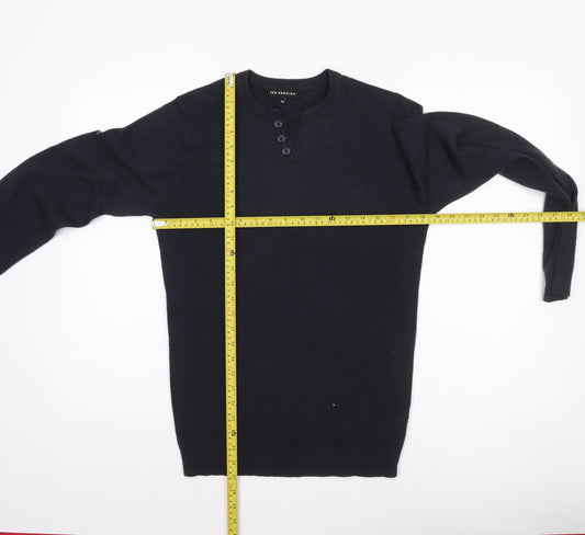 Red Herring Men's Black XS Henley Acrylic Knit Jumper