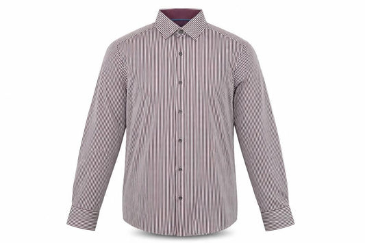 Front view of Dunnes Men’s Multicoloured Striped Cotton Long Sleeve Button-Up Shirt, size S