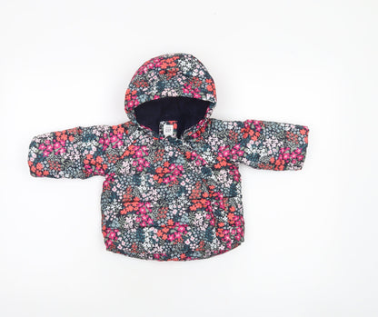 Baby GAP Girls Blue Floral Puffer Jacket Hooded 6-12 Months Winter Coat