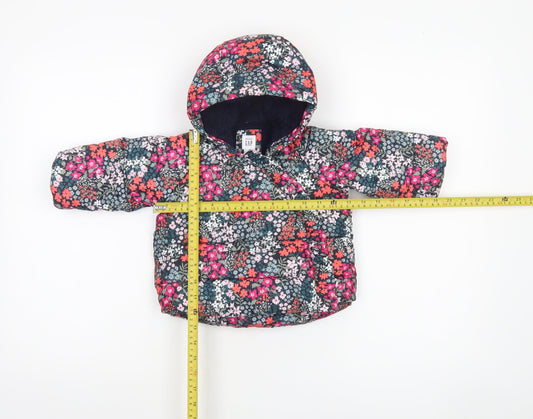 Baby GAP Girls Blue Floral Puffer Jacket Hooded 6-12 Months Winter Coat