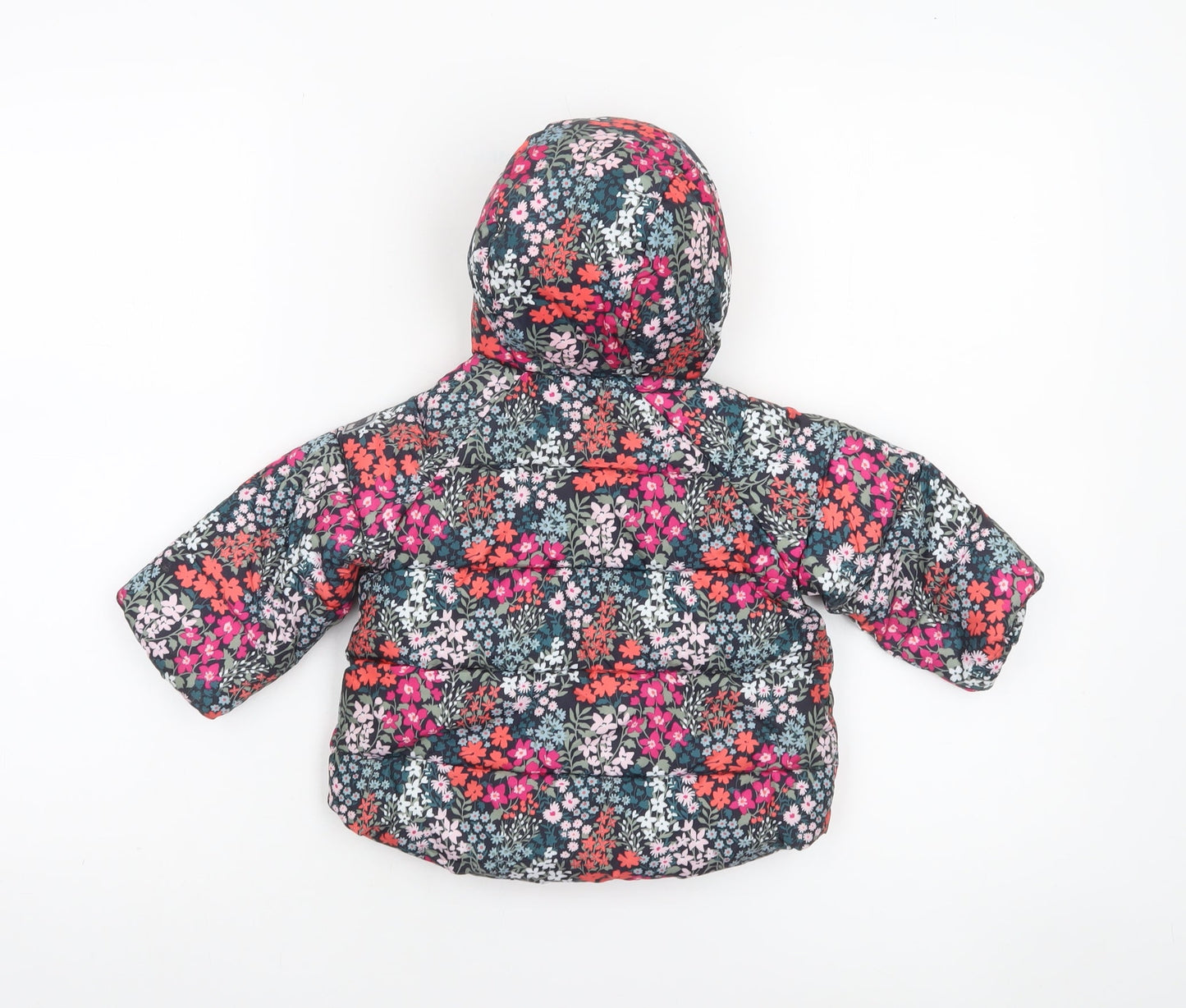 Baby GAP Girls Blue Floral Puffer Jacket Hooded 6-12 Months Winter Coat
