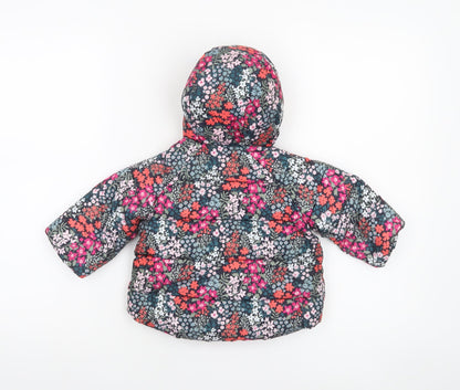 Baby GAP Girls Blue Floral Puffer Jacket Hooded 6-12 Months Winter Coat